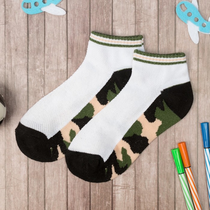Носки низкие для мальчика Collorista "Камуфляж", размер 17 (6-8 лет), цвет белый/хаки