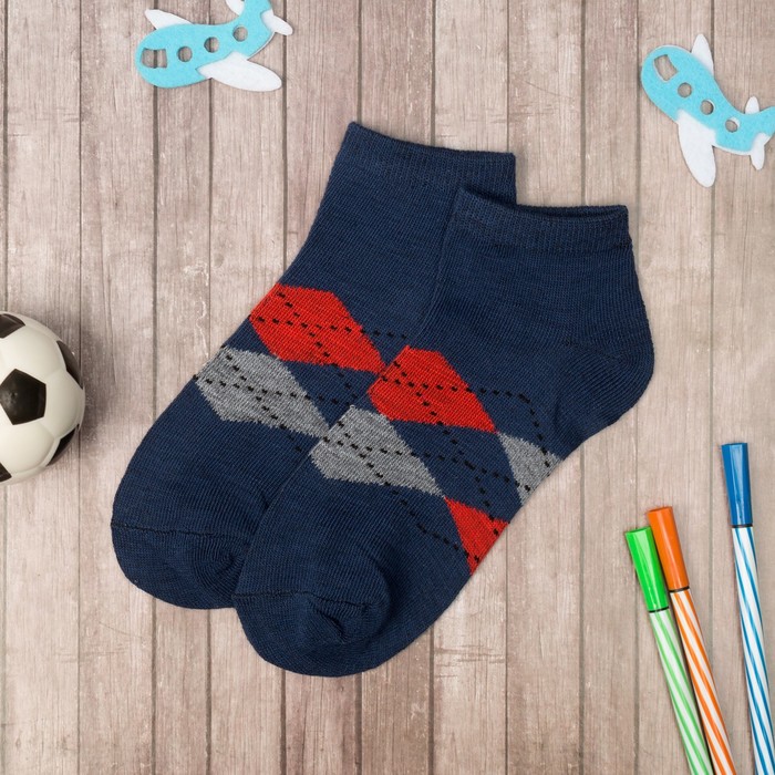 Носки низкие для мальчика Collorista "Клеточка", размер 17 (6-8 лет), цвет тёмно-синий