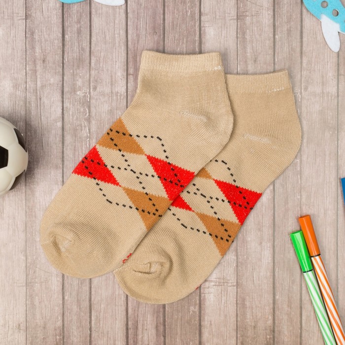 Носки низкие для мальчика Collorista "Клеточка", размер 17 (6-8 лет), цвет бежевый