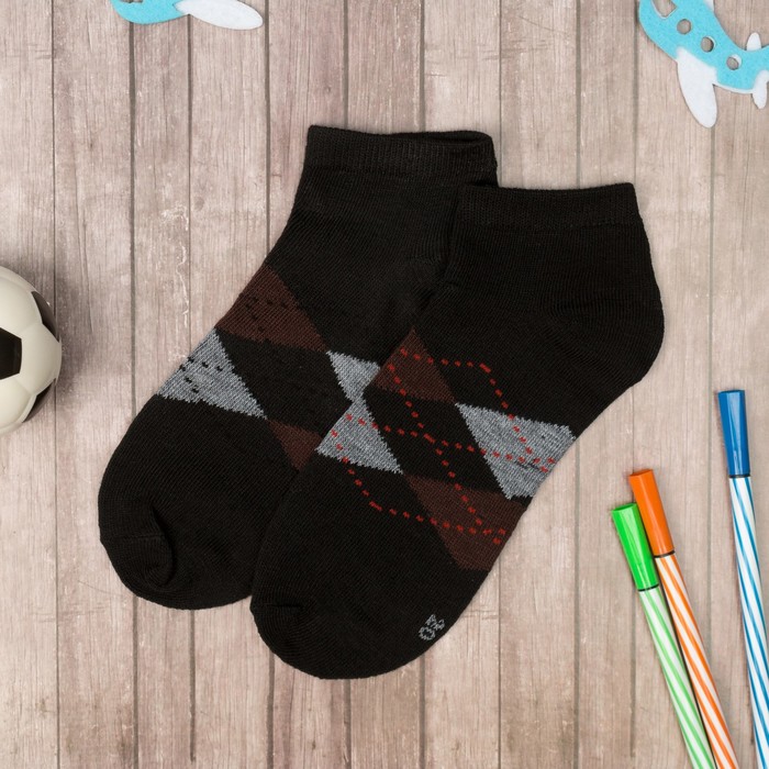 Носки низкие для мальчика Collorista "Клеточка", размер 17 (6-8 лет), цвет чёрный