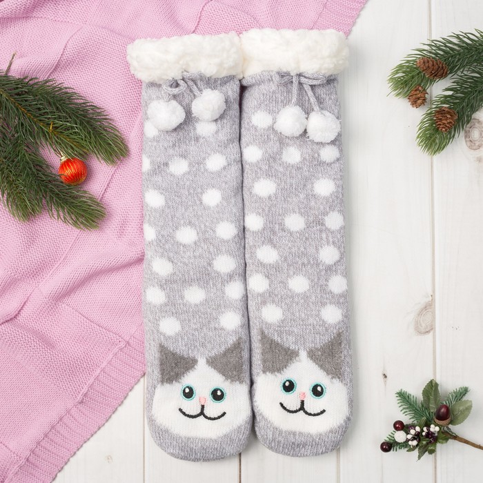 Носки высокие "Игривая кошечка", цвет серый