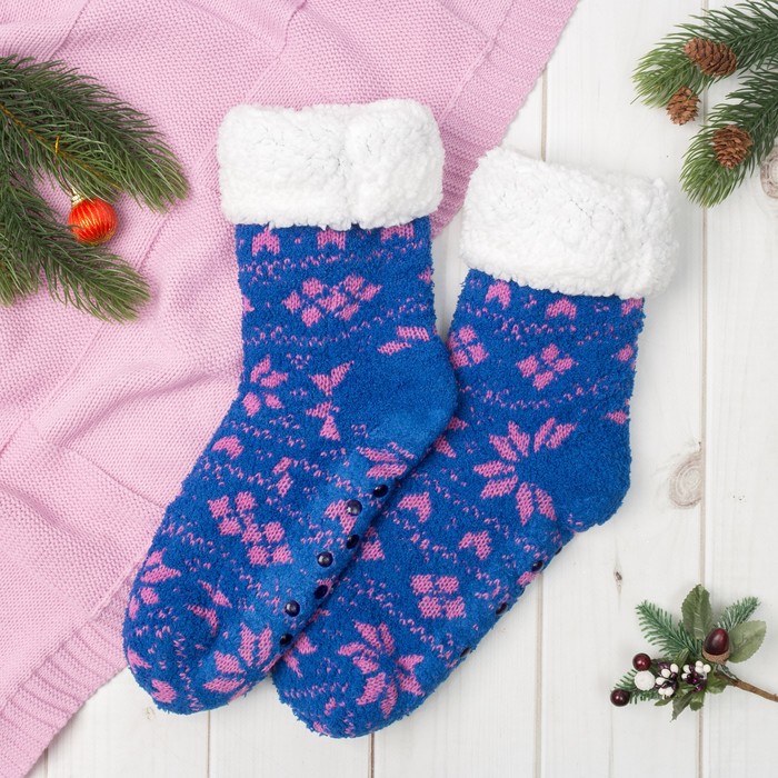 Носки высокие "Снежинки", цвет синий