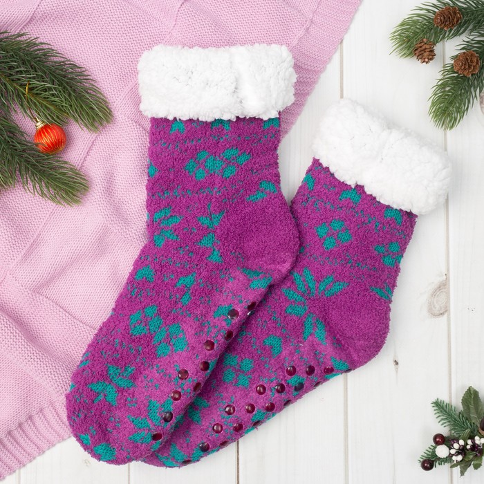 Носки высокие "Снежинки", цвет фиолетовый