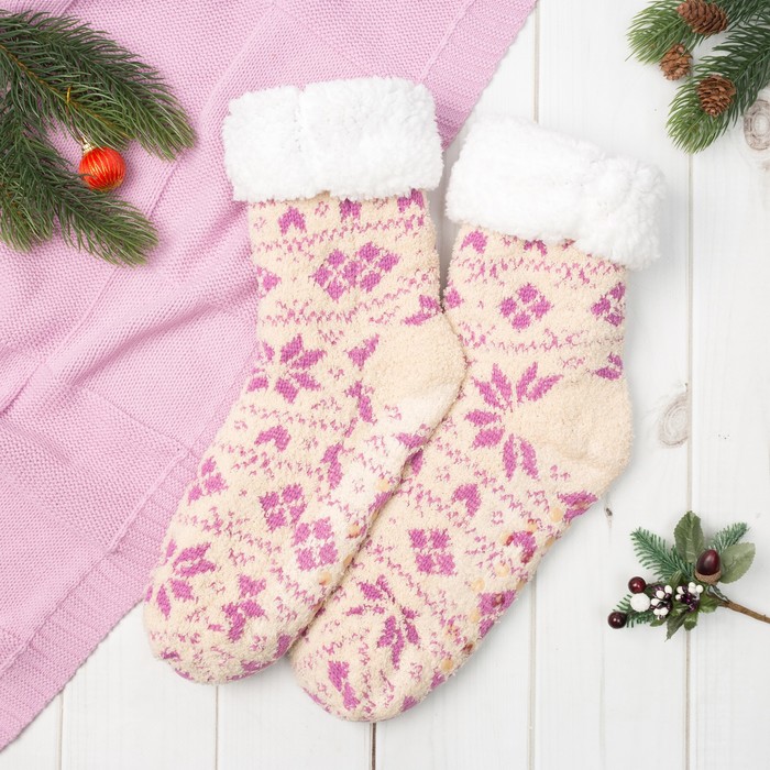 Носки высокие "Снежинки", цвет бежевый