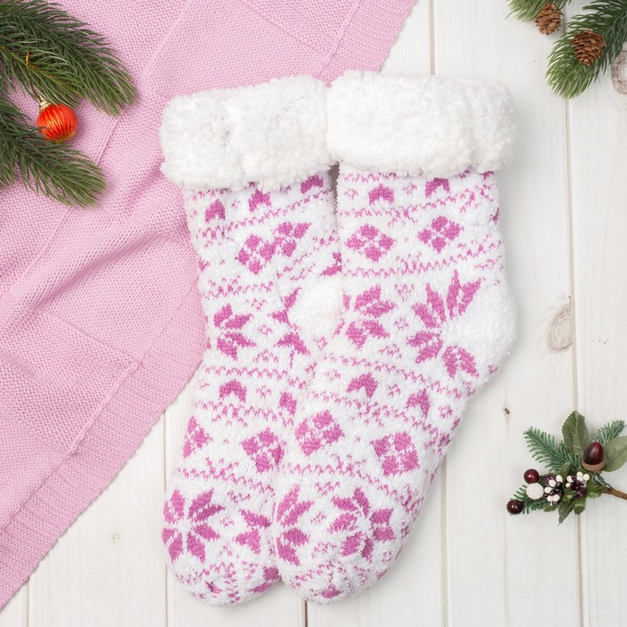 Носки высокие "Снежинки", цвет белый