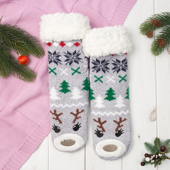 Носки высокие "Оленёнок", цвет серый