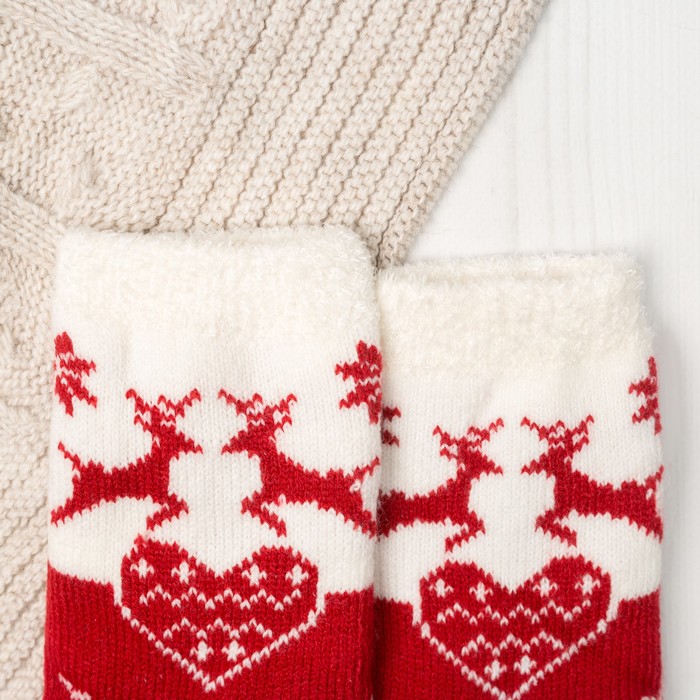 Носки тёплые "Сердечко", цвет красный/белый