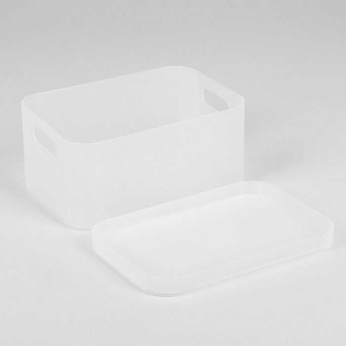 Органайзер для хранения косметических принадлежностей, с крышкой и ручками, цвет матовый белый