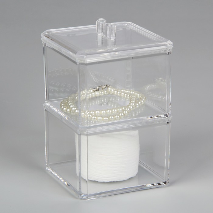 Органайзер для хранения косметических принадлежностей, с крышкой, 2 съёмные секции, цвет прозрачный