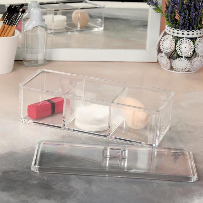 Органайзер для хранения косметических принадлежностей, с крышкой, 3 секции, цвет прозрачный