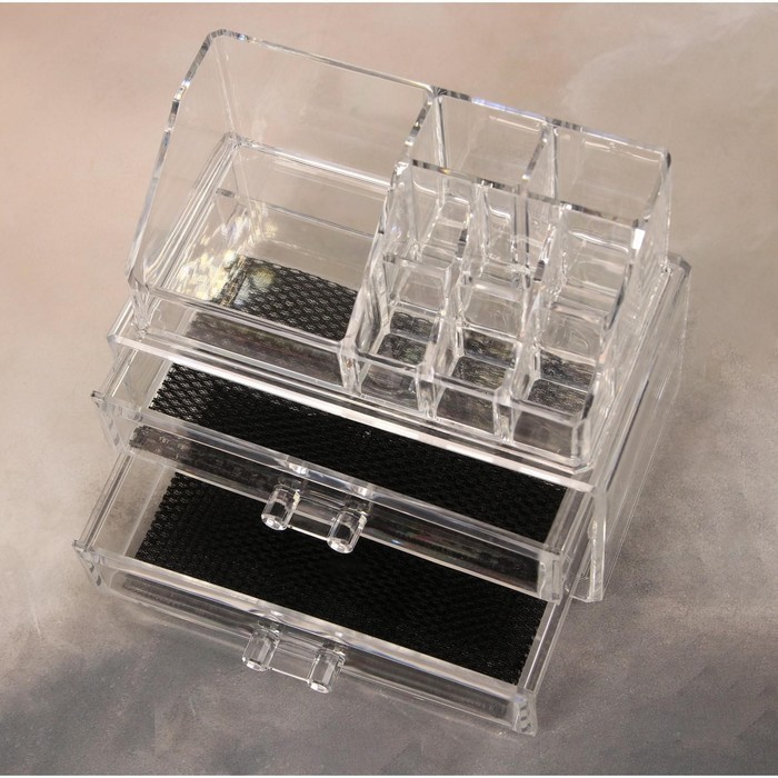 Органайзер для хранения косметических принадлежностей, 11 секций, 2 ящика, цвет прозрачный
