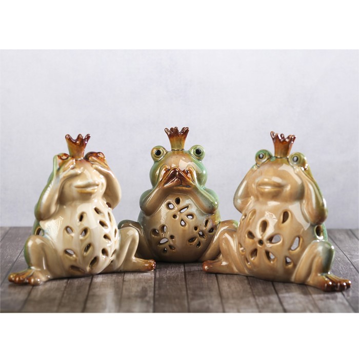 Подсвечник керамика "Лягушки в коронах" набор 3 шт 13х14,5х6 см