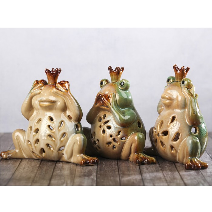 Подсвечник керамика "Лягушки в коронах" набор 3 шт 13х14,5х6 см