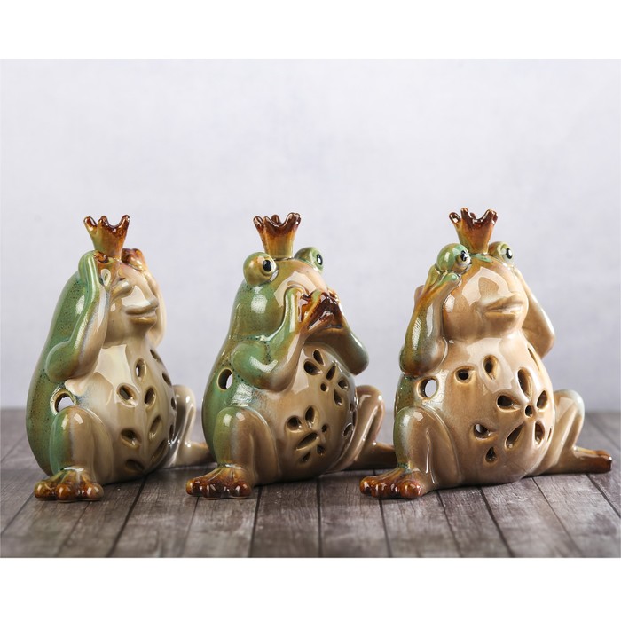 Подсвечник керамика "Лягушки в коронах" набор 3 шт 13х14,5х6 см