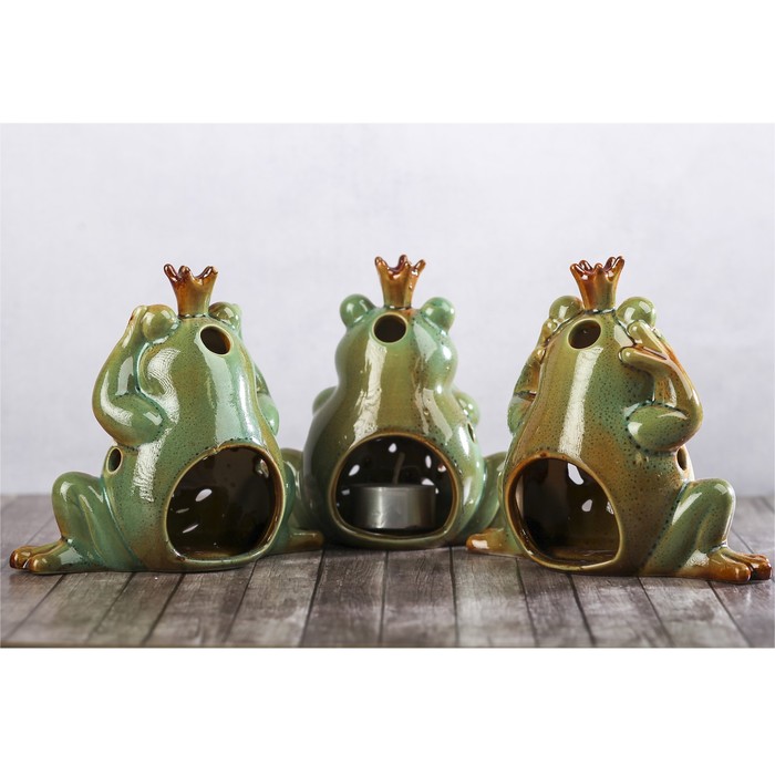 Подсвечник керамика "Лягушки в коронах" набор 3 шт 13х14,5х6 см