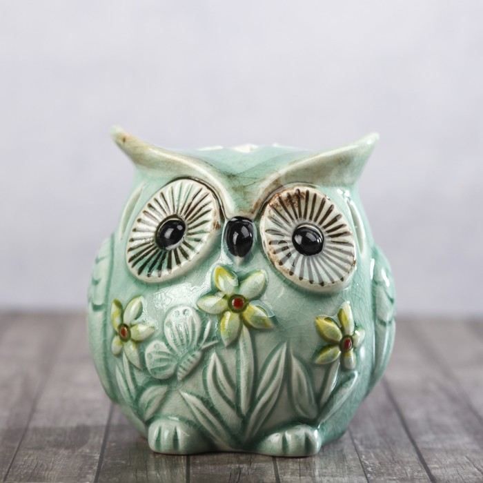 Подсвечник керамика "Совушка в цветочек с бабочкой" 10,5х10,5х8,5 см