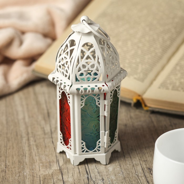 Подсвечник металл, стекло 1 свеча "Восток. Эмоции" белый 16х8х7,5 см