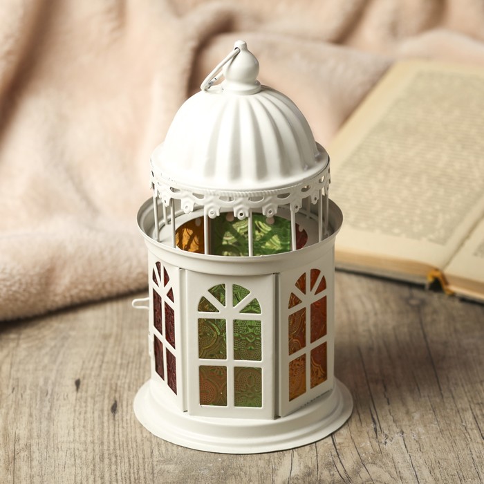 Подсвечник металл, стекло 1 свеча "Восток. Тайна" белый 23х13х13 см