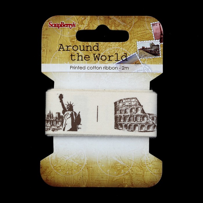 Лента декоративная "Вокруг света" хлопок, 2,5 см, 2м