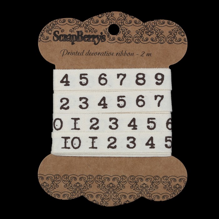 Лента декоративная "Цифры печатная машинка" хлопок, 1 см, 2м