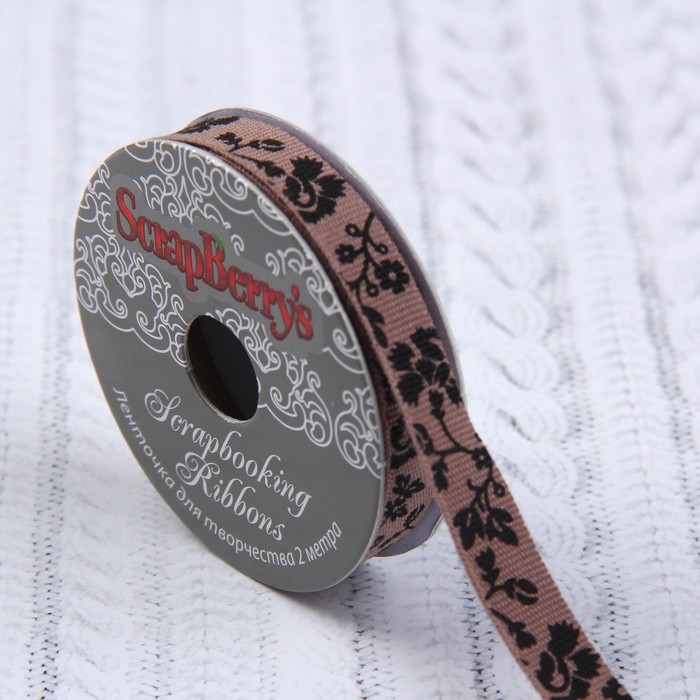 Лента с черным принтом "Какао" 1см, 2м