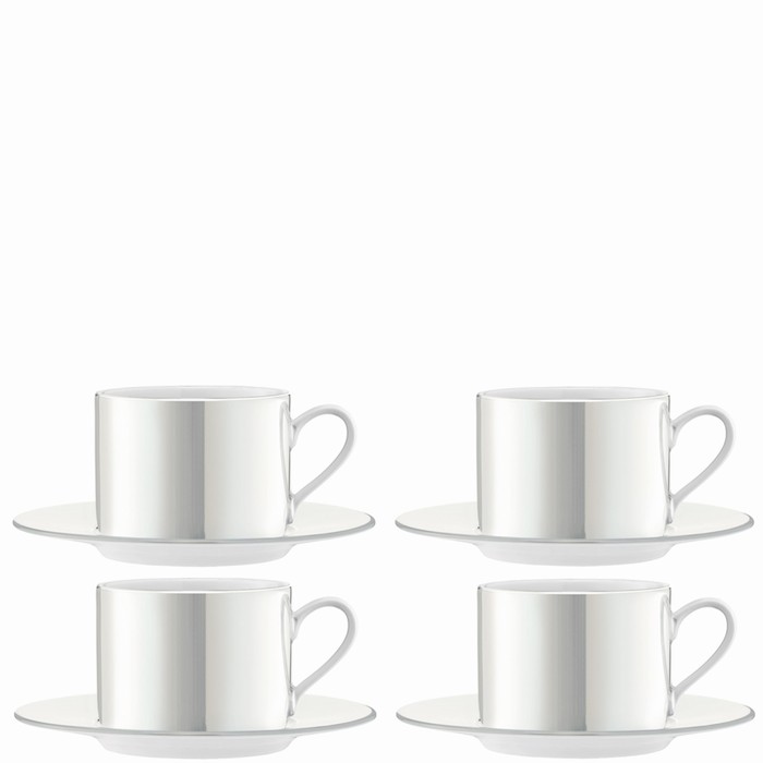 Набор из 4 чашек с блюдцем Pearl, 250 мл, белый перламутр