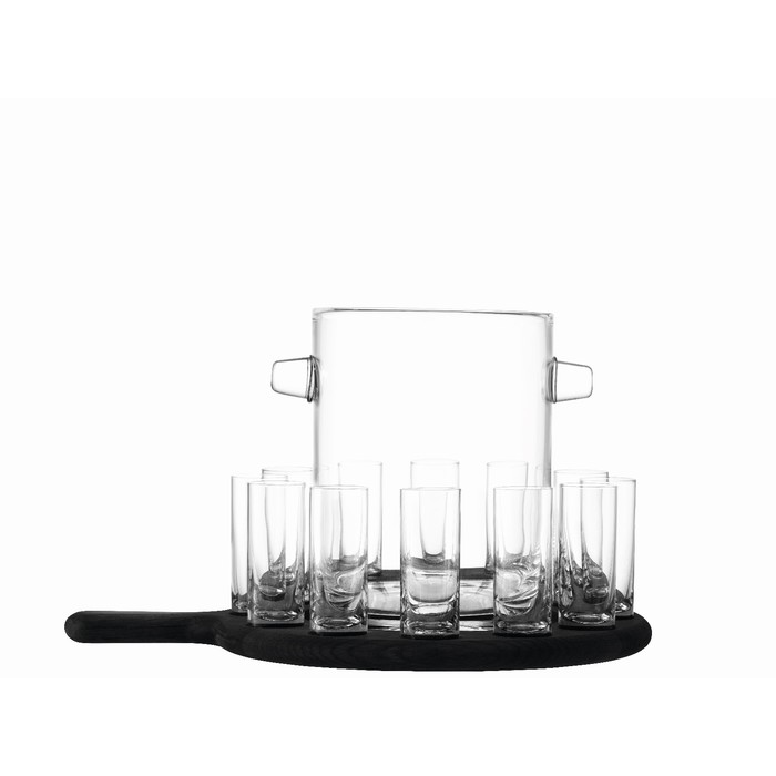 Набор из ведёрка для льда и 12 стопок на подставке Paddle, прозрачное стекло