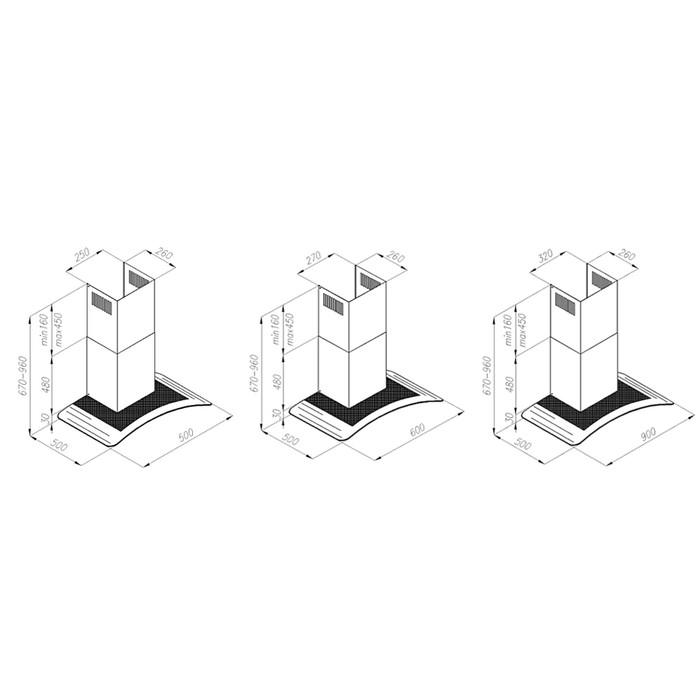 Вытяжка Königin Vela 50 X, 650 м³/ч, 4 скорости, серебристый/темное стекло