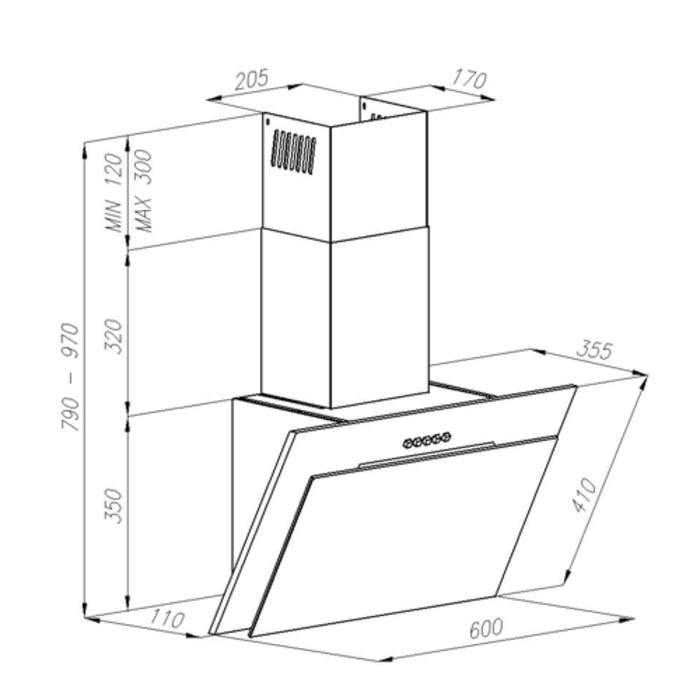 Вытяжка Königin Terra 60 B, 650 м³/ч, 3 скорости, черное стекло