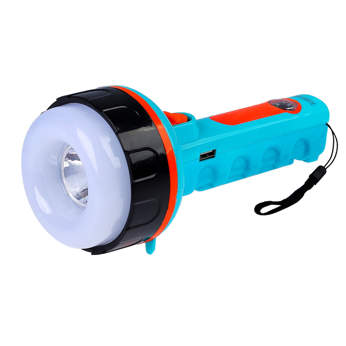 Фонарик 220 В, 1+1 диод, 2 режима, компас, вход д/USB, солнечная батарея, микс, 9х21 см