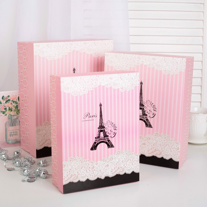 Набор коробок 3в1 "Париж", розовый, 33 х 26,5 х 11,5 - 28 х 21 х 8 см