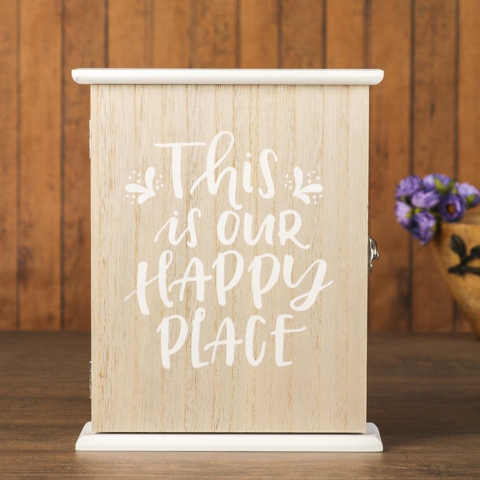 Ключница дерево 4 крючка "Самое счастливое место" 24,5х20х6,5 см