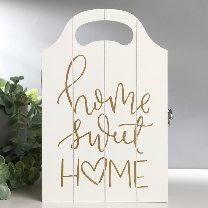 Ключница дерево 4 крючка "Дом, милый дом" белая с золотом 25х16х5 см