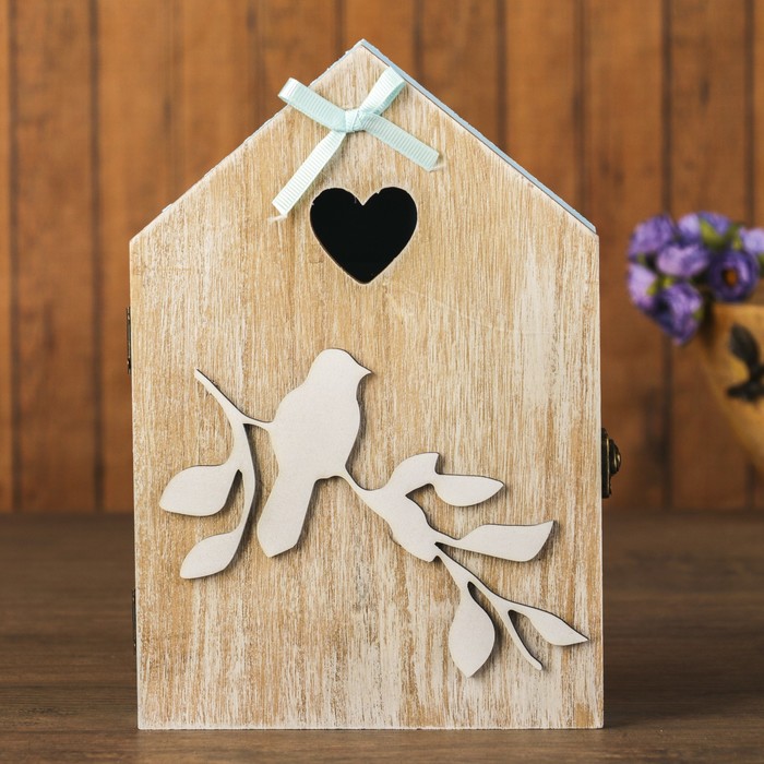 Ключница дерево 6 крючков "Птица на ветке" 24х16,5х5 см