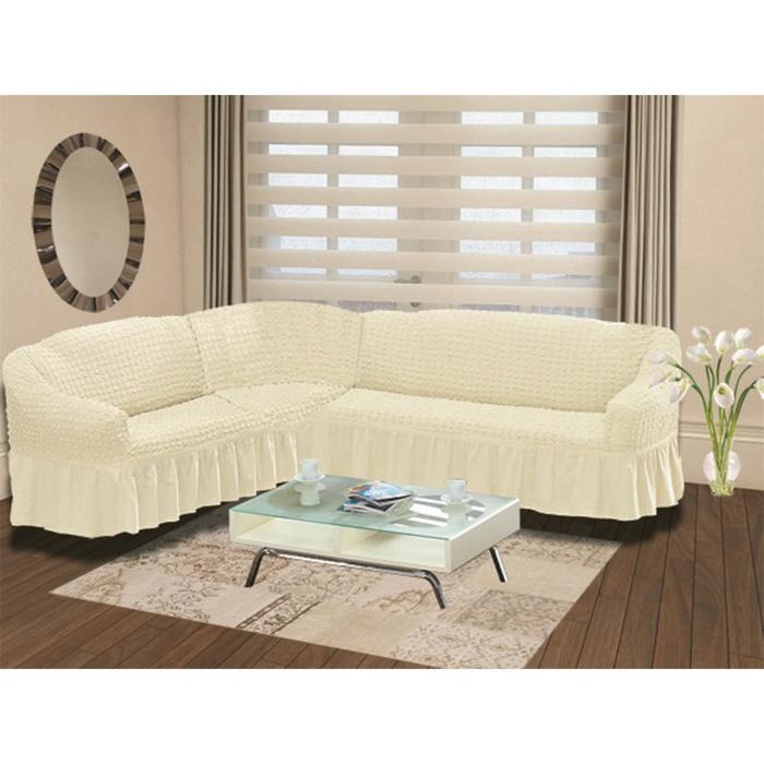фото Чехол на угловой диван левосторонний bulsan 2+3, цвет кремовый karna