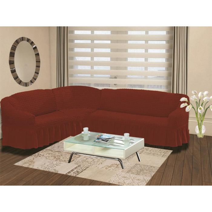 фото Чехол на угловой диван левосторонний bulsan 2+3, цвет кирпичный karna