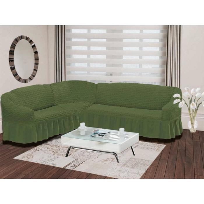 фото Чехол на угловой диван левосторонний bulsan 2+3, зелёный karna