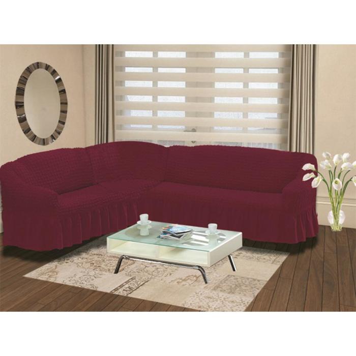 фото Чехол на угловой диван левосторонний bulsan 2+3, цвет бордовый karna