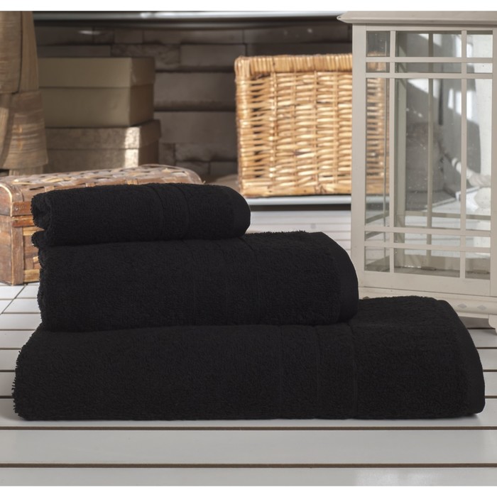 Полотенце Ares, размер 70х140 см, чёрный, махра 450 г/м2