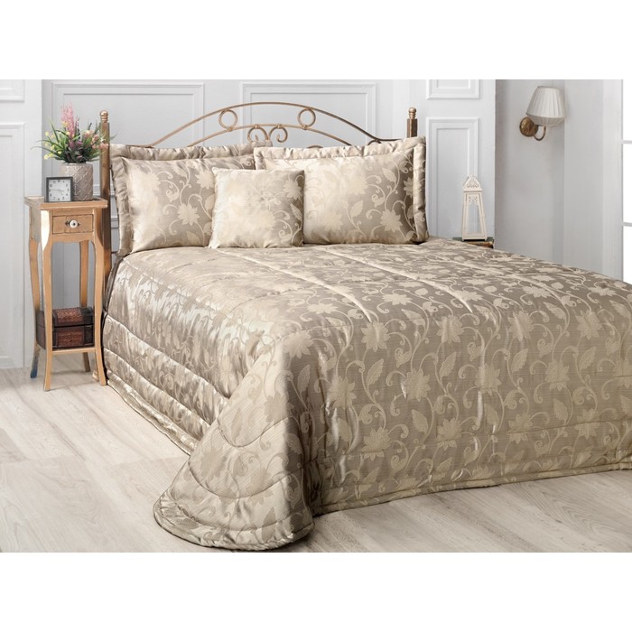 Комплект Mira: покрывало 260 × 260 см, наволочки 50 × 70 см - 2 шт, крем/золото