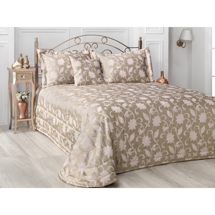 Комплект Mira: покрывало 260 × 260 см, наволочки 50 × 70 см - 2 шт, золото/пудра