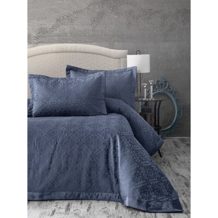 Покрывало Afrodit, 260х260 см, 50х70 см-2 шт., синий, жаккард 470 г/м2