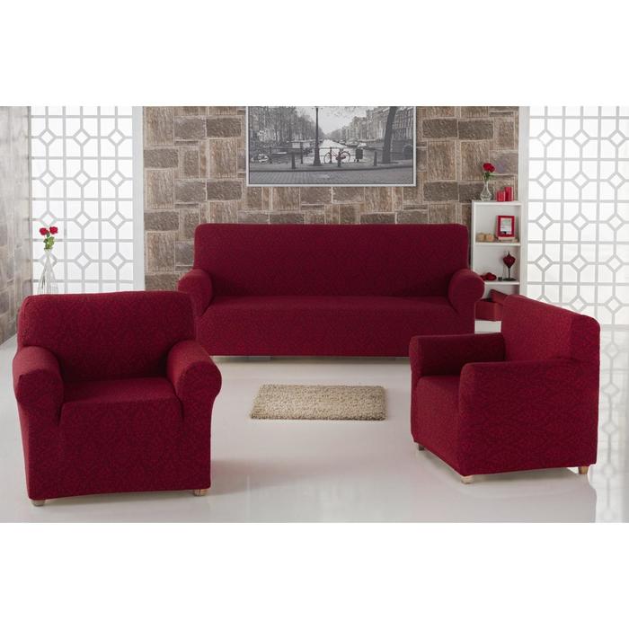 фото Набор чехлов для дивана и кресел milano, 3-х предметный, цвет бордовый karna