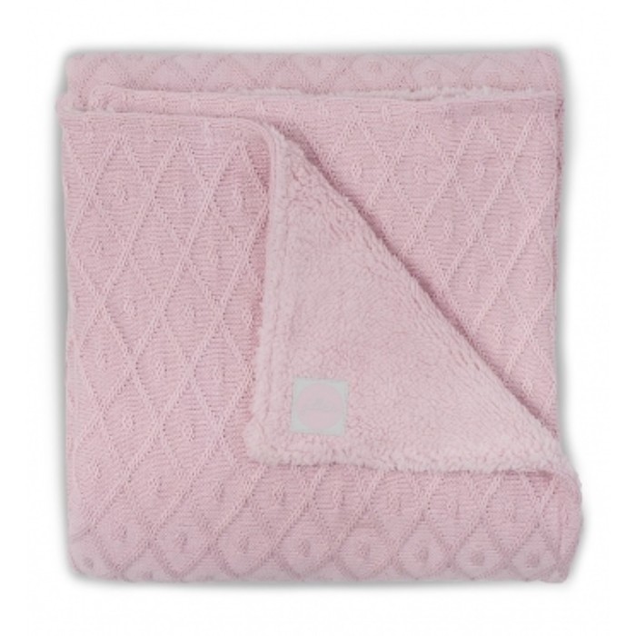 Плед вязаный с мехом Diamond, размер 75х100 см, винтажный розовый