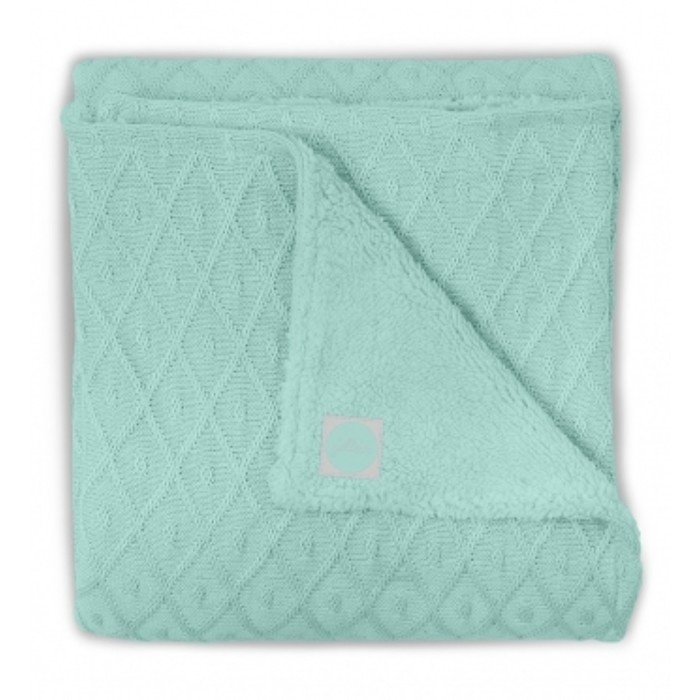 Плед вязаный с мехом Diamond, размер 100х150 см, винтажный зелёный