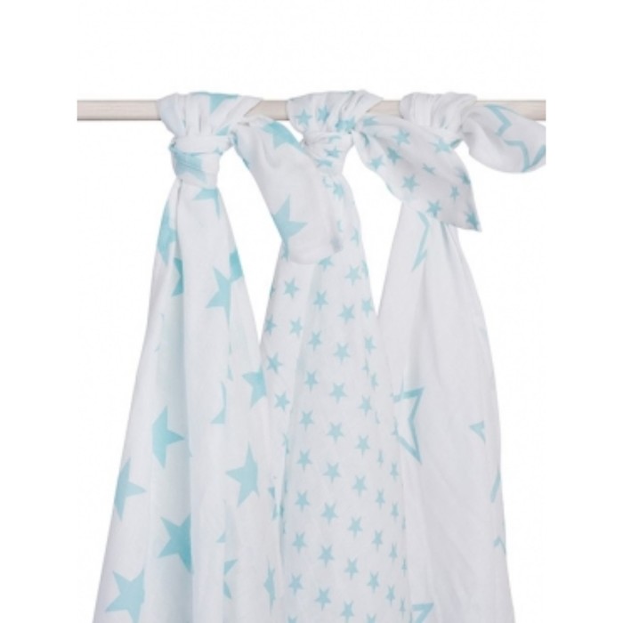 Комплект муслиновых пелёнок, размер 115х115 см-3 шт., нефритовые звёзды
