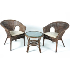 

Набор мебели, 3 предмета: 2 кресла, стол, натуральный ротанг, цвет тёмно-коньячный, с подушкой, 02/08