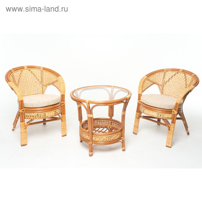 фото Набор мебели, 3 предмета: 2 кресла, стол, с подушкой, натуральный ротанг, цвет коньячный, 02/15 vinotti