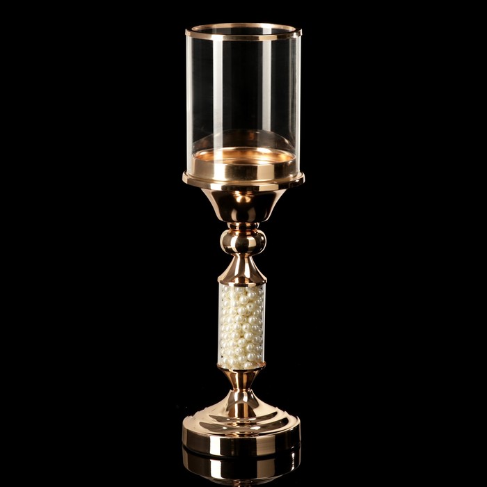 Подсвечник металл, стекло на 1 свечу "Жемчужины под стеклом" 43,5х12,5х12,5 см