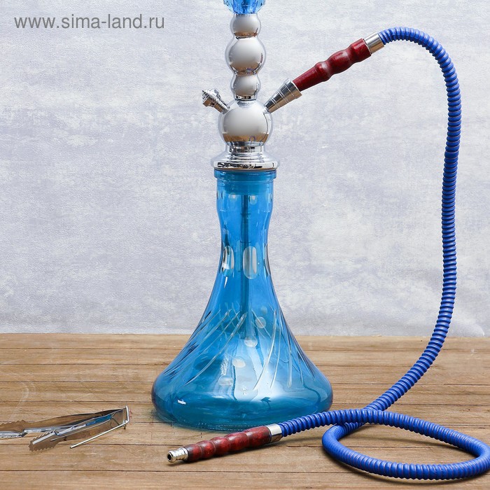 фото Кальян 72 см, 1 трубка, синий, шахта хромированная hookah